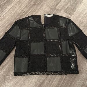 Zara checkered leather / mesh top